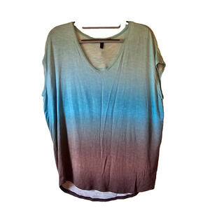 White House Black Market Ombre V Neck Blouse Blue Pink Gradient Small
